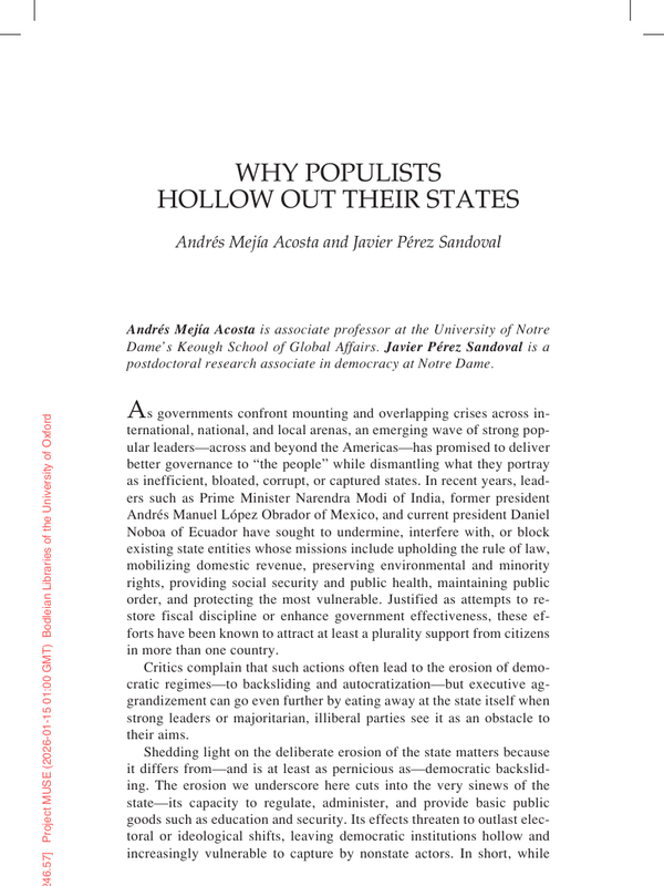 First page of “Why Populists Hollow Out Their States”
