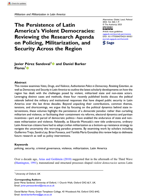 First page of “The Persistence of Latin America’s Violent Democracies”